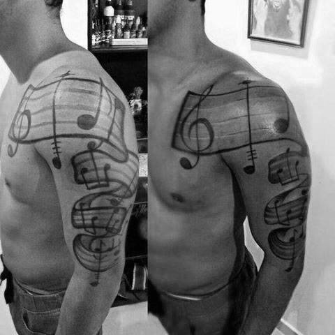 Full Arm Music Staff Tattoos For Gentlemen