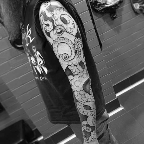 Full Arm Octopus Sleeve Tattoos For Gentlemen