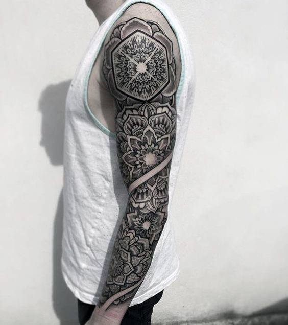 Full Arm Pattern Sleeve Mandala Mens Tattoo Modele