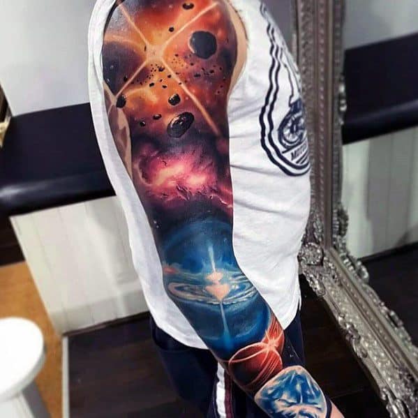 Full Arm Sleeve 3d Outer Space Celestial Male Tattoos