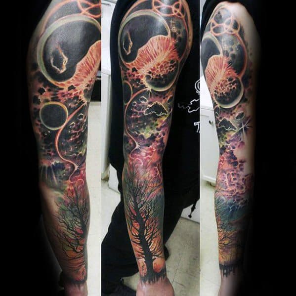 Full Arm Sleeve Celestial Tattoo Designs For Guys