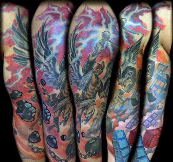 Full Arm Sleeve Distinctive Male Tetris Tattoo Designs