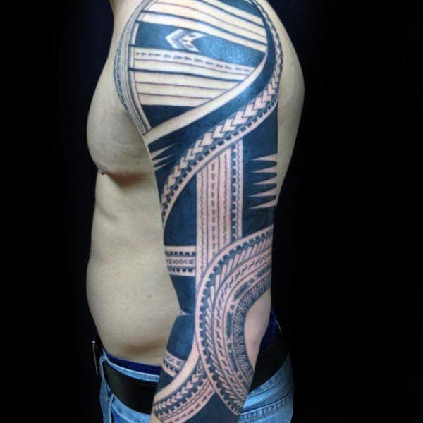 Full Arm Sleeve Great Samoan Tribal Tattoo Designs For Men