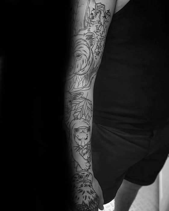 Full Arm Sleeve Guys Mountain Lion Tattoo Design Ideas