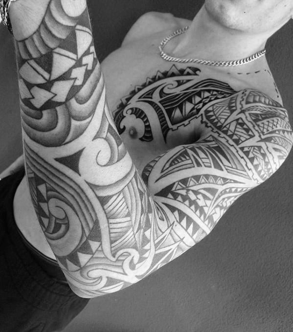 Full Arm Sleeve Hawaiian Awesome Tribal Male Tattoo Designs