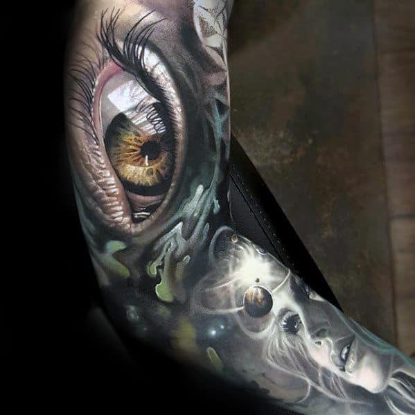 Full Arm Sleeve Mens Creative Realistic Eye Tattoo Designs