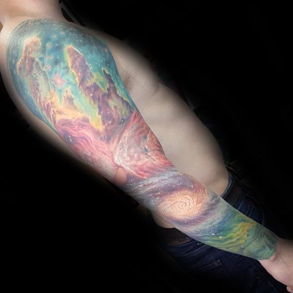 Full Arm Sleeve Nebula Mens Cool Celestial Tattoo Ideas