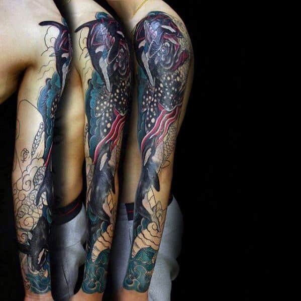 Full Arm Sleeve Orca Mens Tattoo Designs