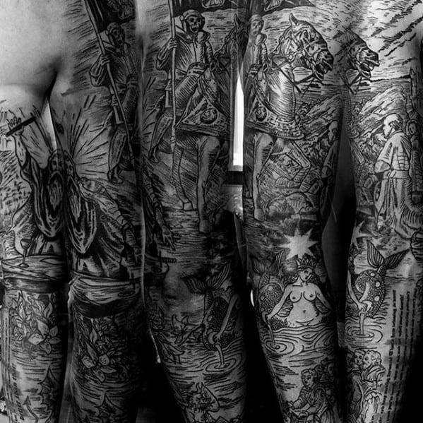 Full Arm Sleeve Tarot Tattoos Men