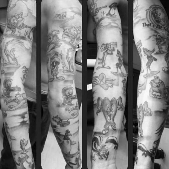 Full Arm Sleeve Themed Looney Tunes Tattoo Designs For Guys