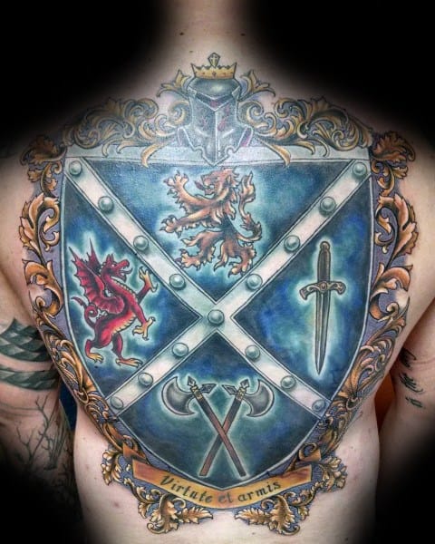 Full Back Amazing Mens Shield Tattoos
