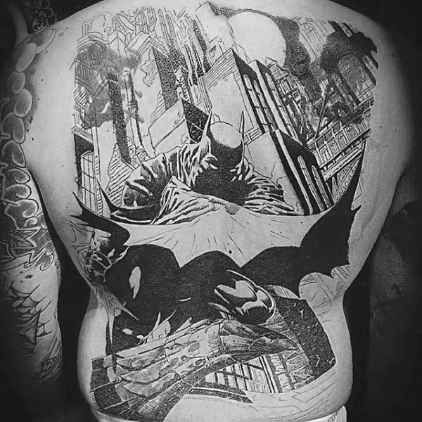 Full Back Black And Grey Ink Mens Batman Tattoos