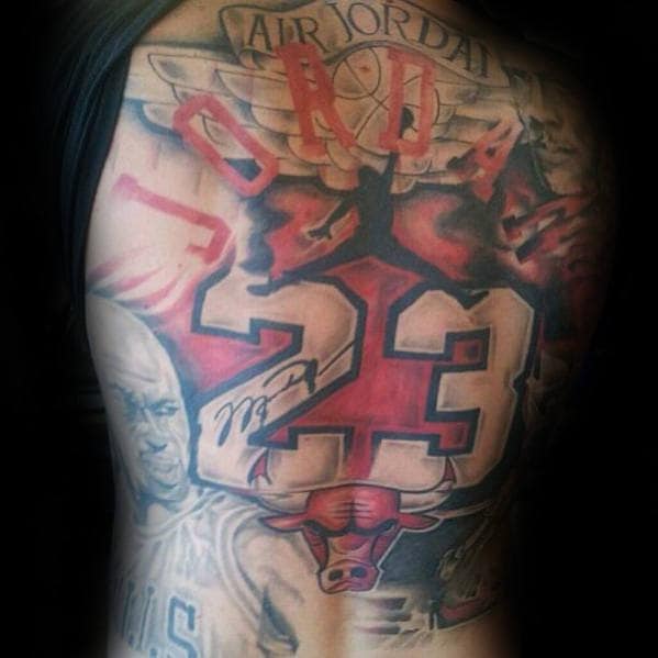 Full Back Chicago Bulls Themed Tattoo On Male