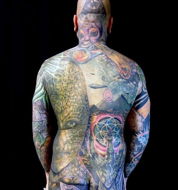 Full Back Guys Alien Themed Tattoo Designs