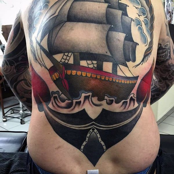 Full Back Guys Ship With Anchor Traditional Tattoo Designs
