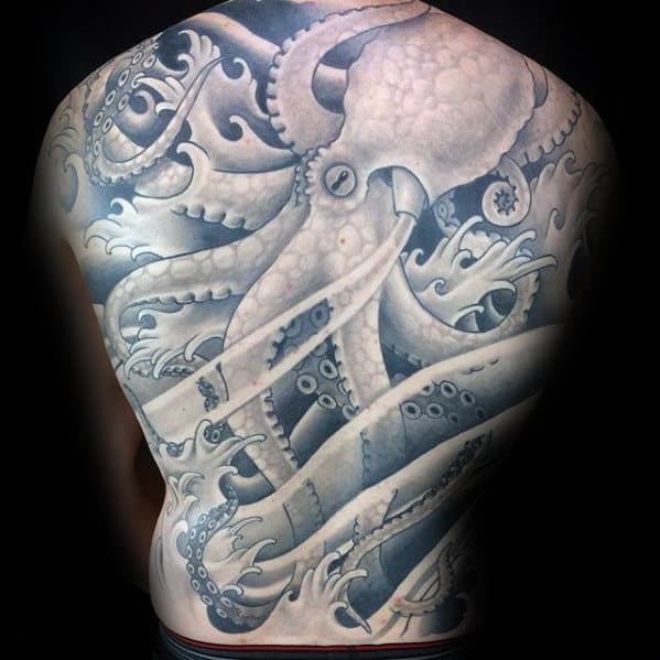 Full Back Masculine Guys Japanese Octopus Tattoos