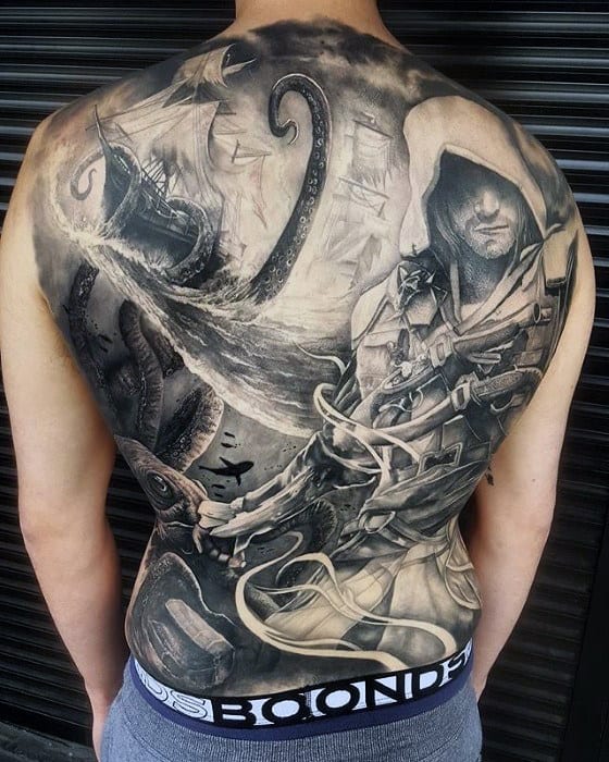 Full Back Mens Assassins Creed Video Game Themed Tattoos