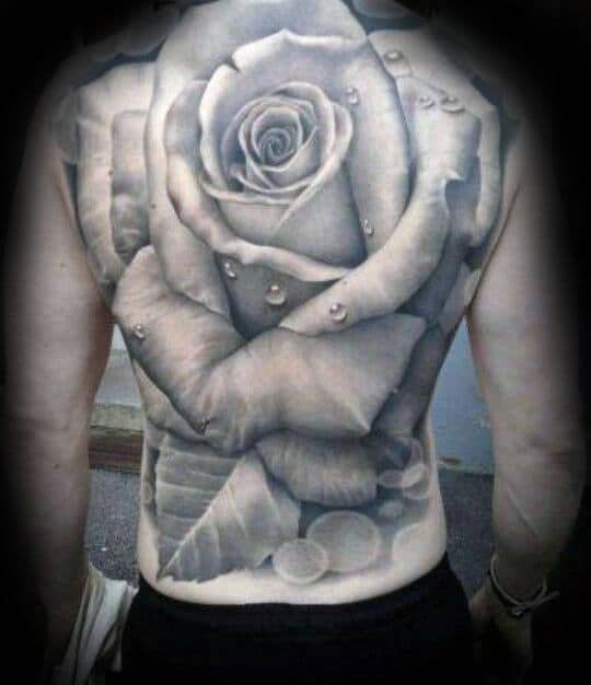 Full Back Mens Giant Realistic Rose Tattoos