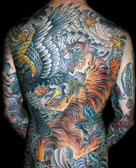 Full Back Mens Japanese Tiger Tattoo Ideas