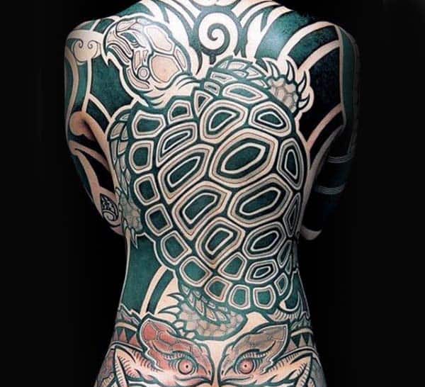 Full Back Mens Turtle Tattoo Design Ideas Tribal