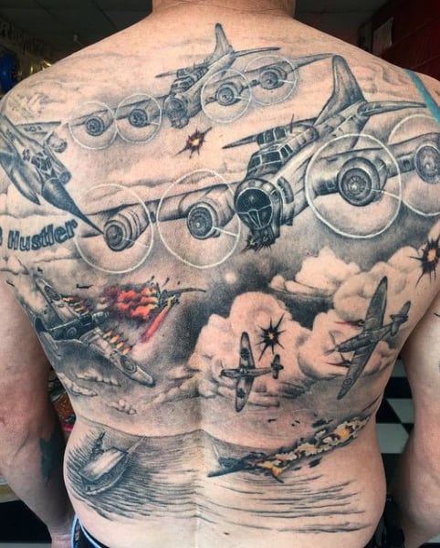 Full Back Mens United States Air Force Themed Tattoo Designs