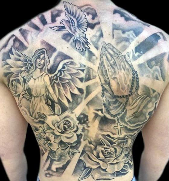 Full Back Rosary Mens Design Tattoo