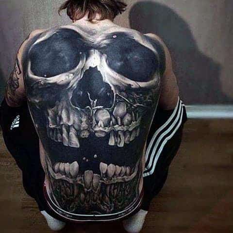 full-back-skull-themed-3d-realistic-tattoo-ideas-for-guys
