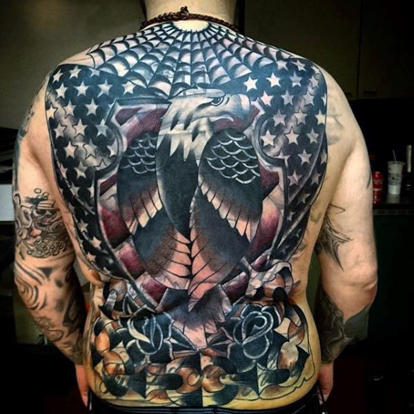 Full Back Stars Traditional Eagle Guys Tattoo Designs