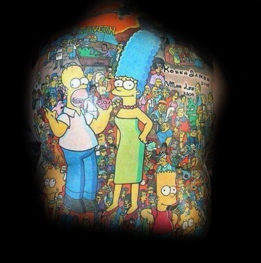 Full Back Themed Incredible Simpsons Tattoos For Men