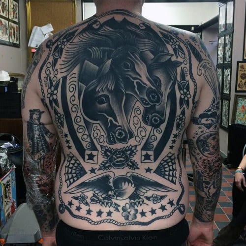 Full Back Traditional Mens Old School Horse Tattoos
