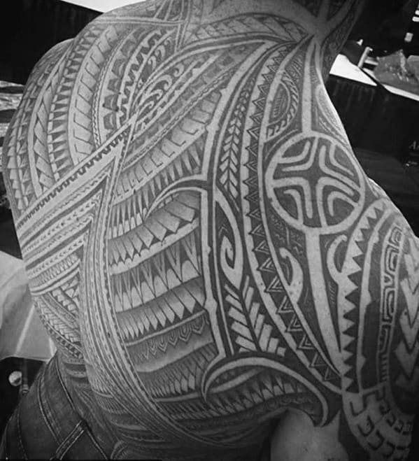 Full Back Traditional Polynesian Sick Tribal Tattoos For Men