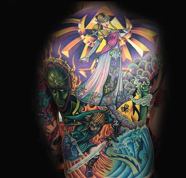 Full Back Zelda Themed Designs For Male Tattoos