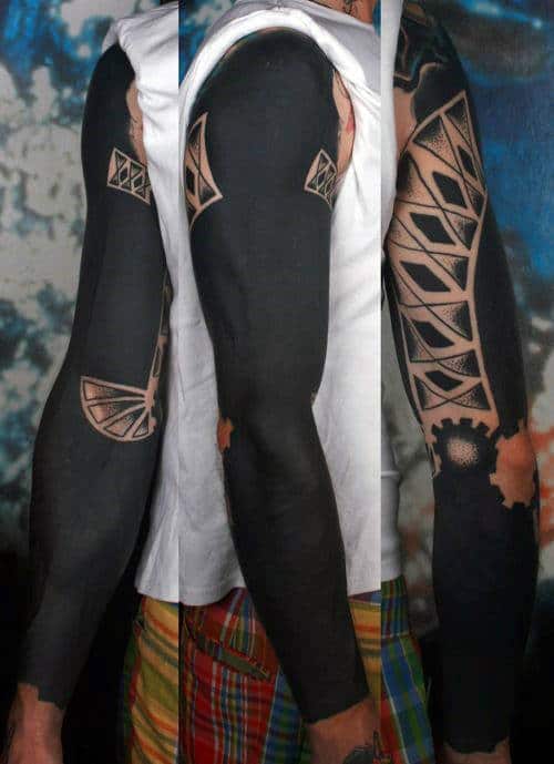 Full Blackwork Sleeve Male Tattoo Designs