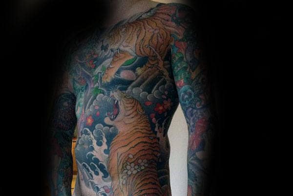 Full Body Japanese Tiger Mens Tattoos
