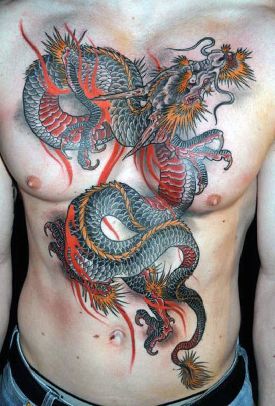Full Chest Masculine Guys Chinese Dragon Tattoo Ideas