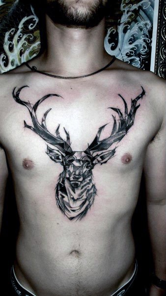Full Chest Mens Deer Tattoos