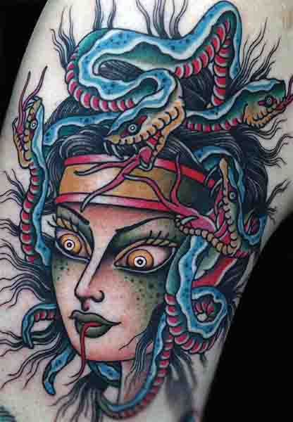 Full Color Monster Medusa Tattoo For Men