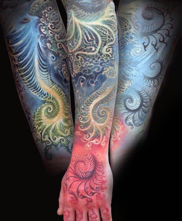 Full Forearm Sleeve And Hand Guys Factal Tattoo