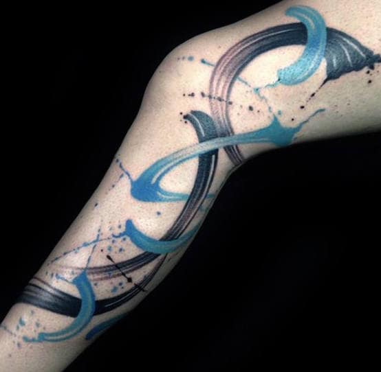Full Leg Blue And Black Ink Brush Stroke Tattoo Ideas