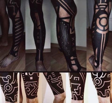 Full Leg Circuit Board Sleeve Tattoo Ideas For Guys