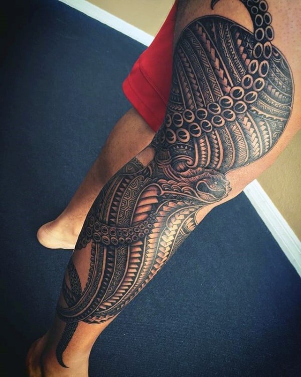 Full Leg Guys Amazing Samoan Tattoo With Tribal Design