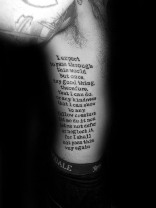 Full Rib Cage Side Typewriter Font Quote Tattoos For Men