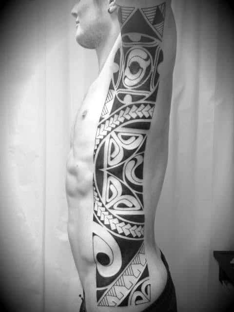 Full Ribs And Armpit Mens Tribal Tattoos