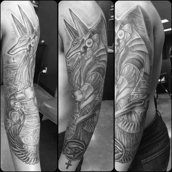 Full Sleeve Anubis Mens Tattoos
