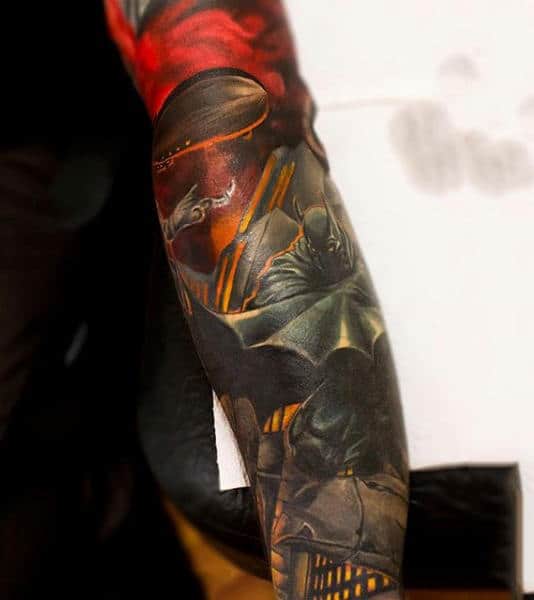 Full Sleeve Batman Themed Tattoos For Guys