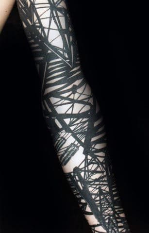 Full Sleeve Black Ink Lineman Powerlines Male Tattoo Designs