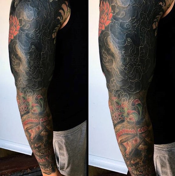 Full Sleeve Detailed Male White Ink Tattoo Designs