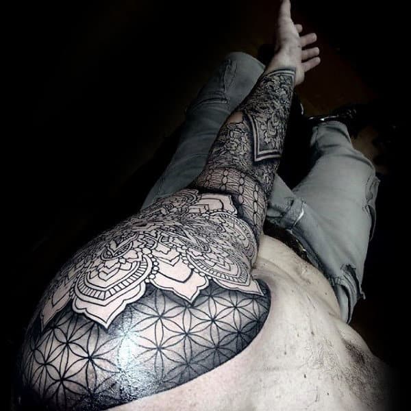 Full Sleeve Flower Of Life Geometrical Male Tattoo Ideas
