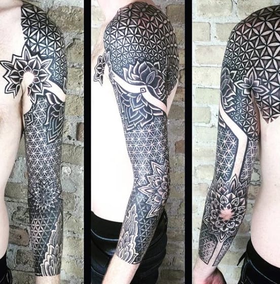 Full Sleeve Flower Of Life Mens Tattoo Design