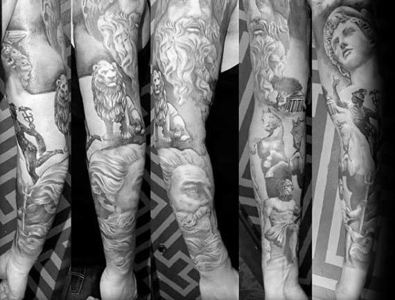 Full Sleeve Greek Mythology Male Hermes Tattoo Designs